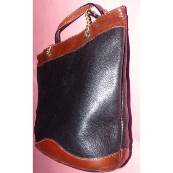 Vintage Bally Black Pebbled With Smooth Brown Leather Satchel - Picture 8 of 9